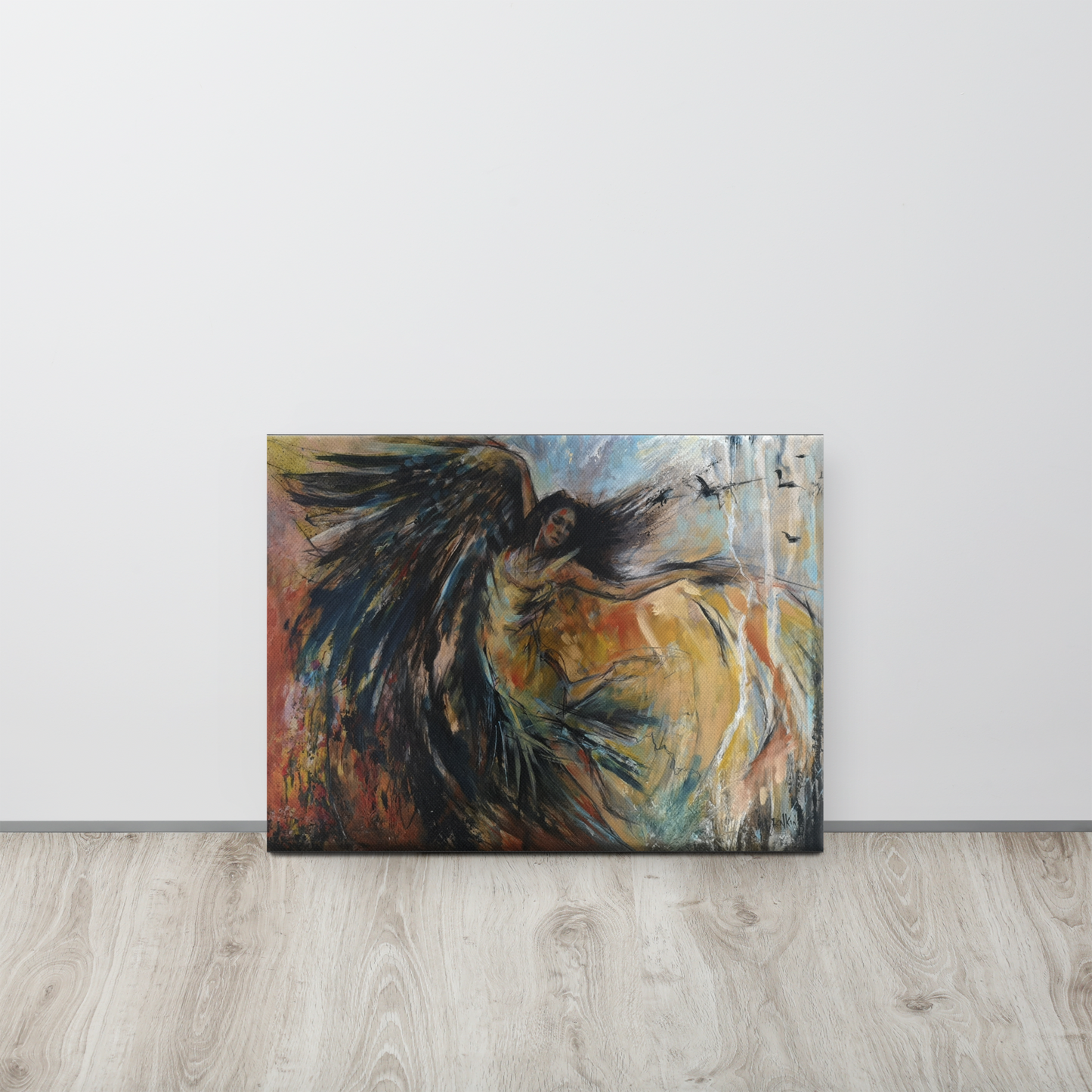 Spiritual Painting - Raven Angel - Hand-Finished Deep Edge Canvas Print