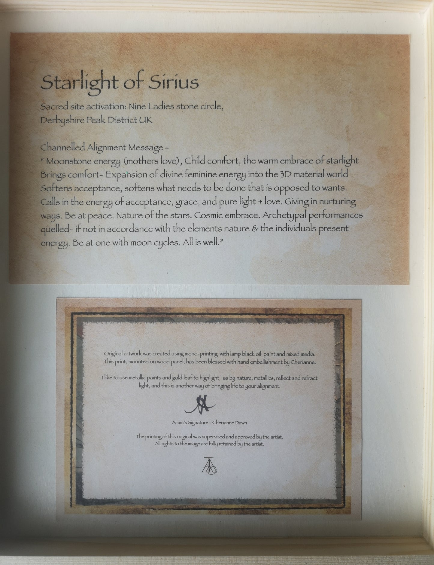 Starlight of Sirius – Vibrational Alignment Art | Spiritual Wall Art for Nurturing, Emotional Healing & Divine Feminine Energy | Wood Panel with Gold Leaf