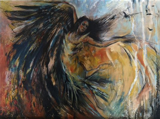Spiritual Painting - Raven Angel - Deep Edge Canvas Print
